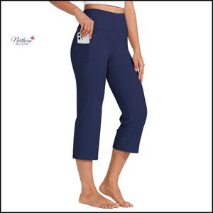 High Waist Yoga Capris Straight Leg Crop Pants with Pockets